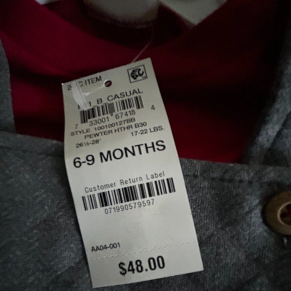 First Impressions Boys Pewter Heather deer Logo 2-pc overalls 6-9 Months - Picture 7 of 9